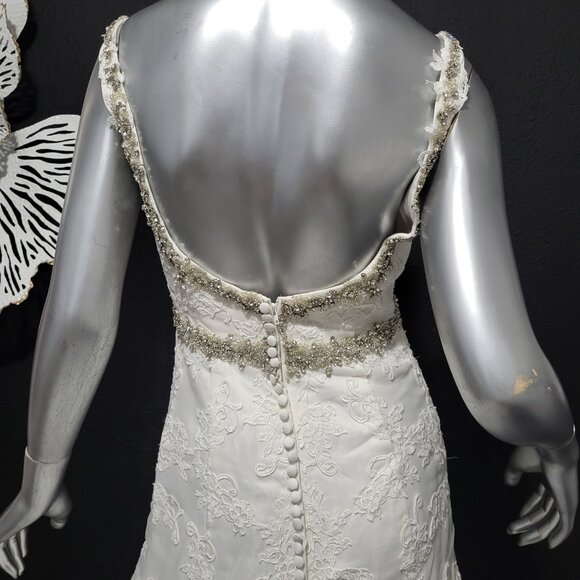 NWT~$1795~DAVINCI~SZ 6~IVORY OFF WHITE RHINESTONE BEADED LACE WEDDING DRESS - Picture 11 of 16